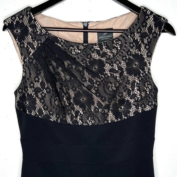 ADRIANNA PAPELL Black Lace Bodice Bodycon Sleeveless Dress Size 6 - Picture 4 of 9